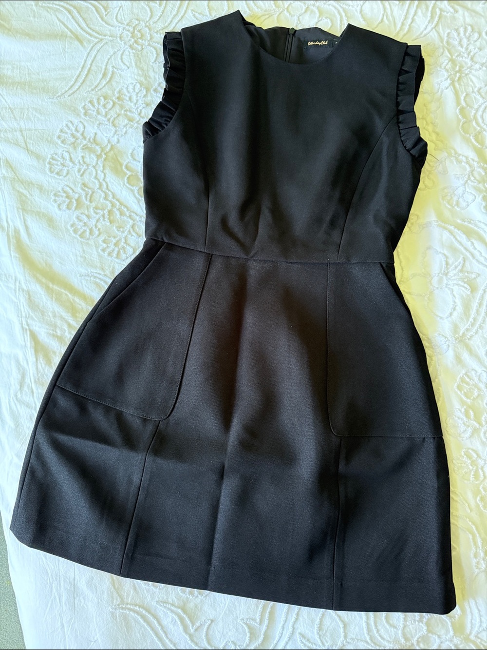 Black Sleeveless A-Line Dress with Ruffle Trim